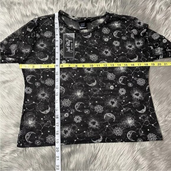 Just Polly Sheer Long Sleeve Black Top Moon Stars Celestial Constellation - Picture 2 of 5